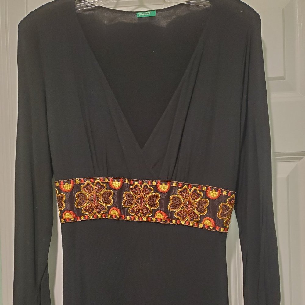 United Colors Of Benetton Black Long Sleeved V-Neck Dress